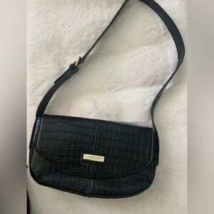London Fog Black Croc-Embossed Shoulder Bag